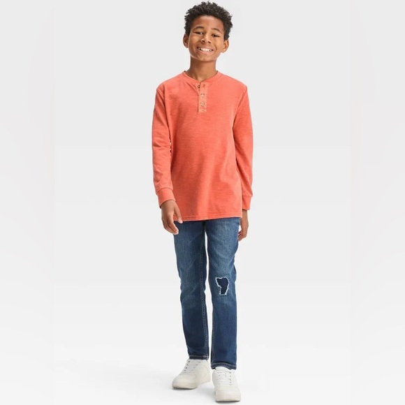 Art Class Boys' Long Sleeve Washed Henley Shirt - Dark Orange - Picture 3 of 4